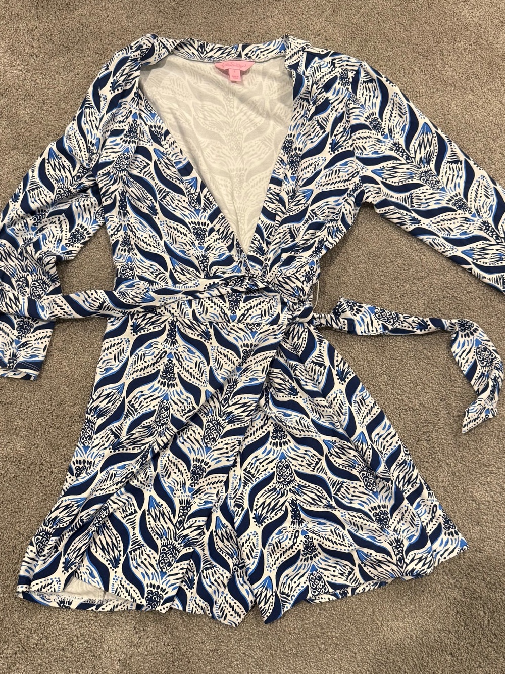 Lilly Pulitzer Blue and White Long Sleeve Wrap Dress